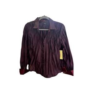 NEW FIRUZE women's webster plaid button front blouse in wine/navy